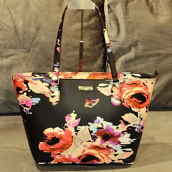 KATE SPADE NEW YORK SMALL TALLY BLURRY FLORAL LAUREL WAY BLACK TOTE - Picture 5 of 16